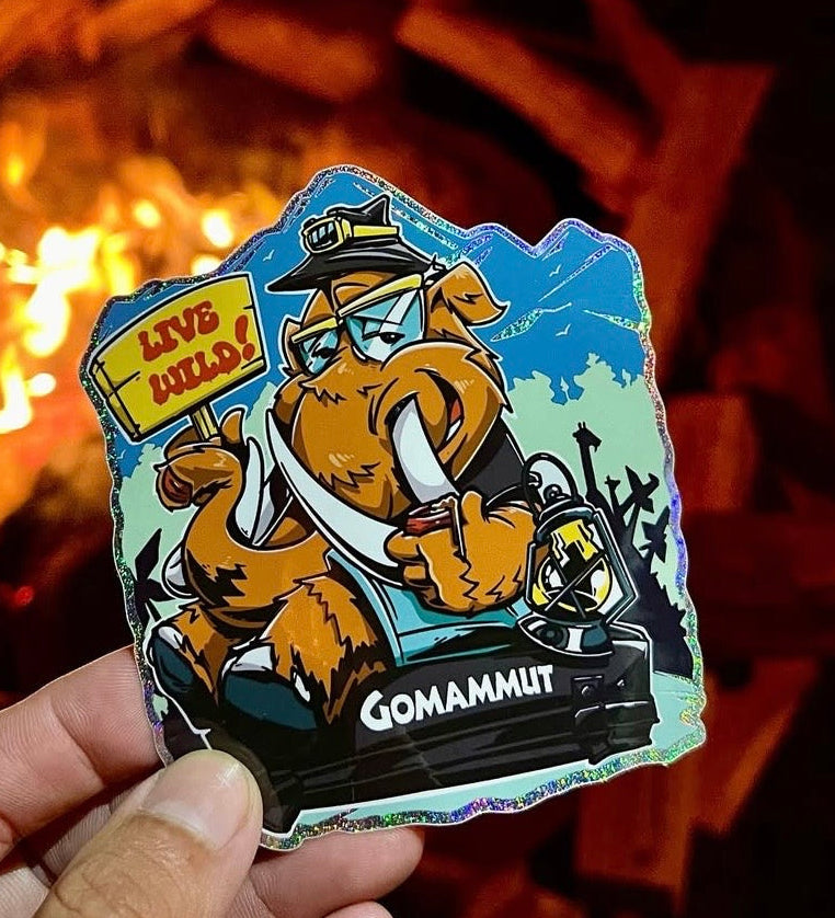 Holographic Happy Camper Sticker gomammut.com