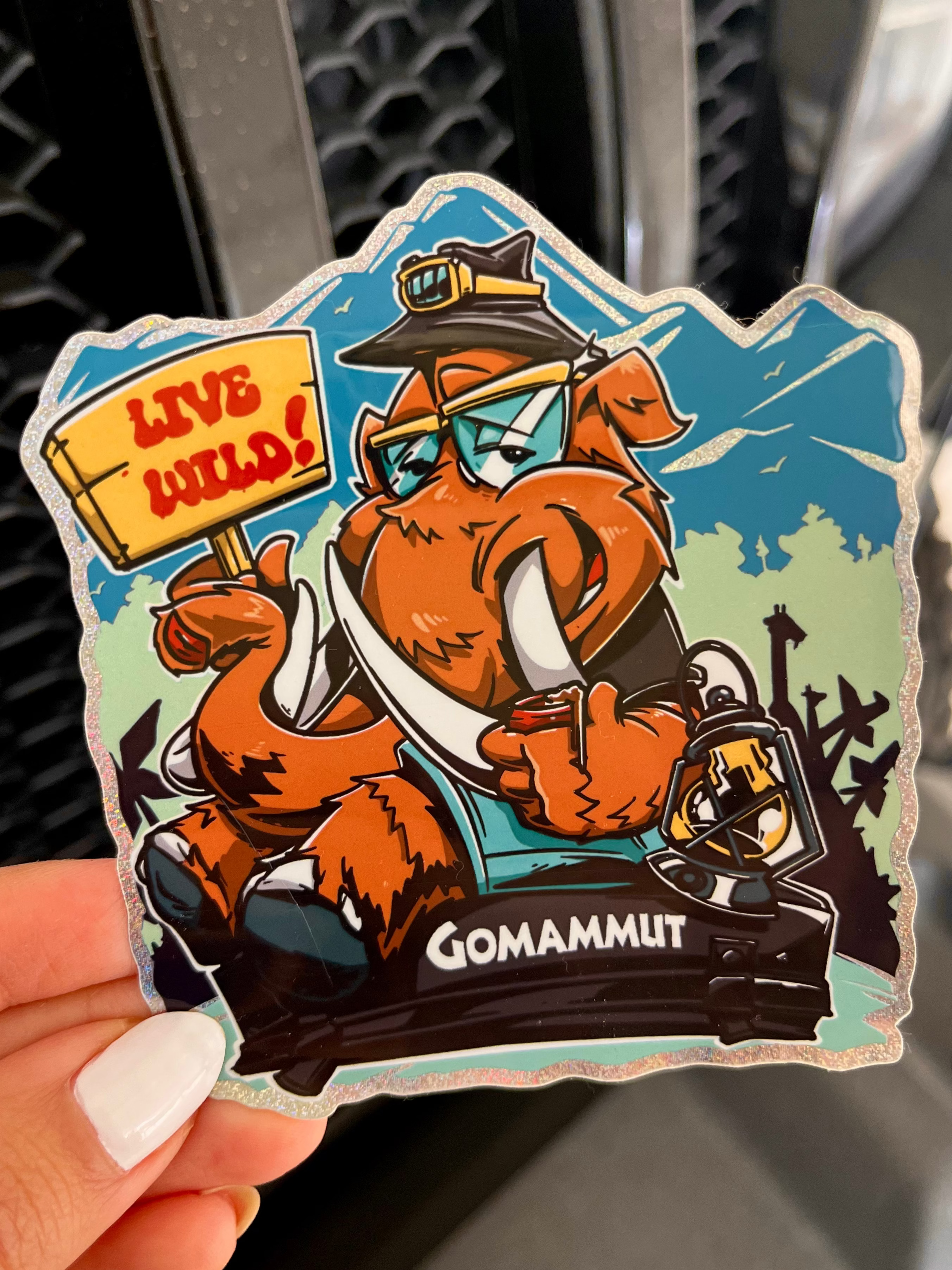 Holographic Happy Camper Sticker gomammut.com